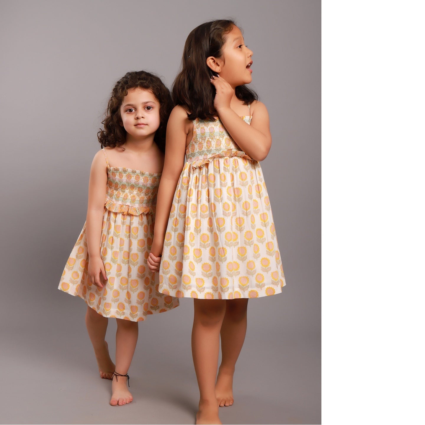 Block printed Girl's smocked dress