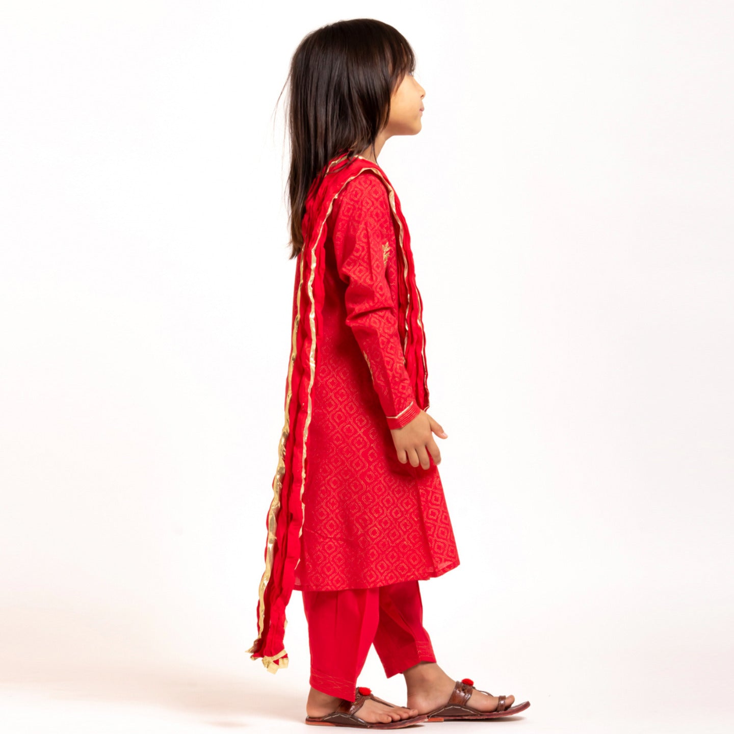 Girl's Block printed Kurta Set Gilda Red