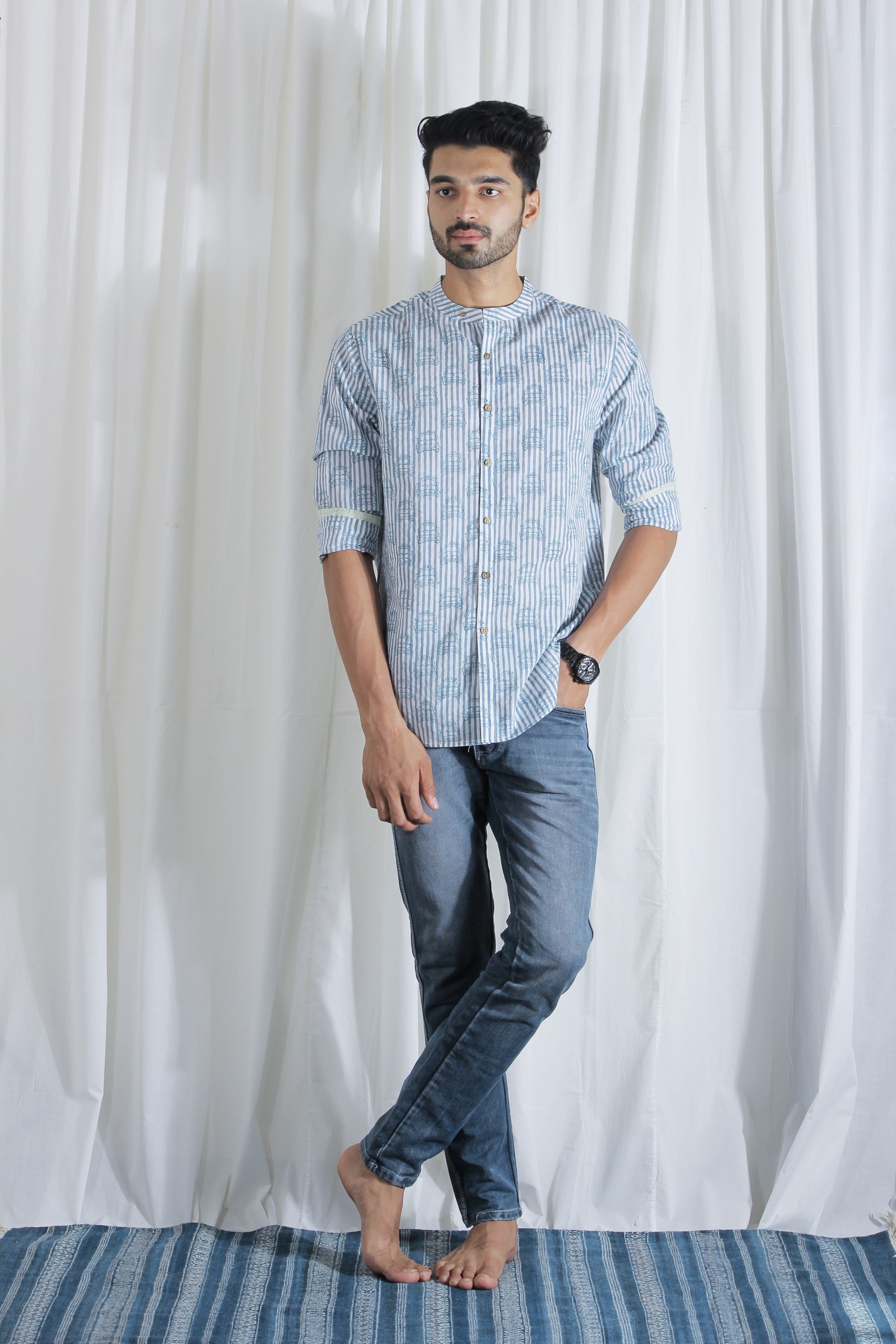 Organic Block Printed Men's Shirt