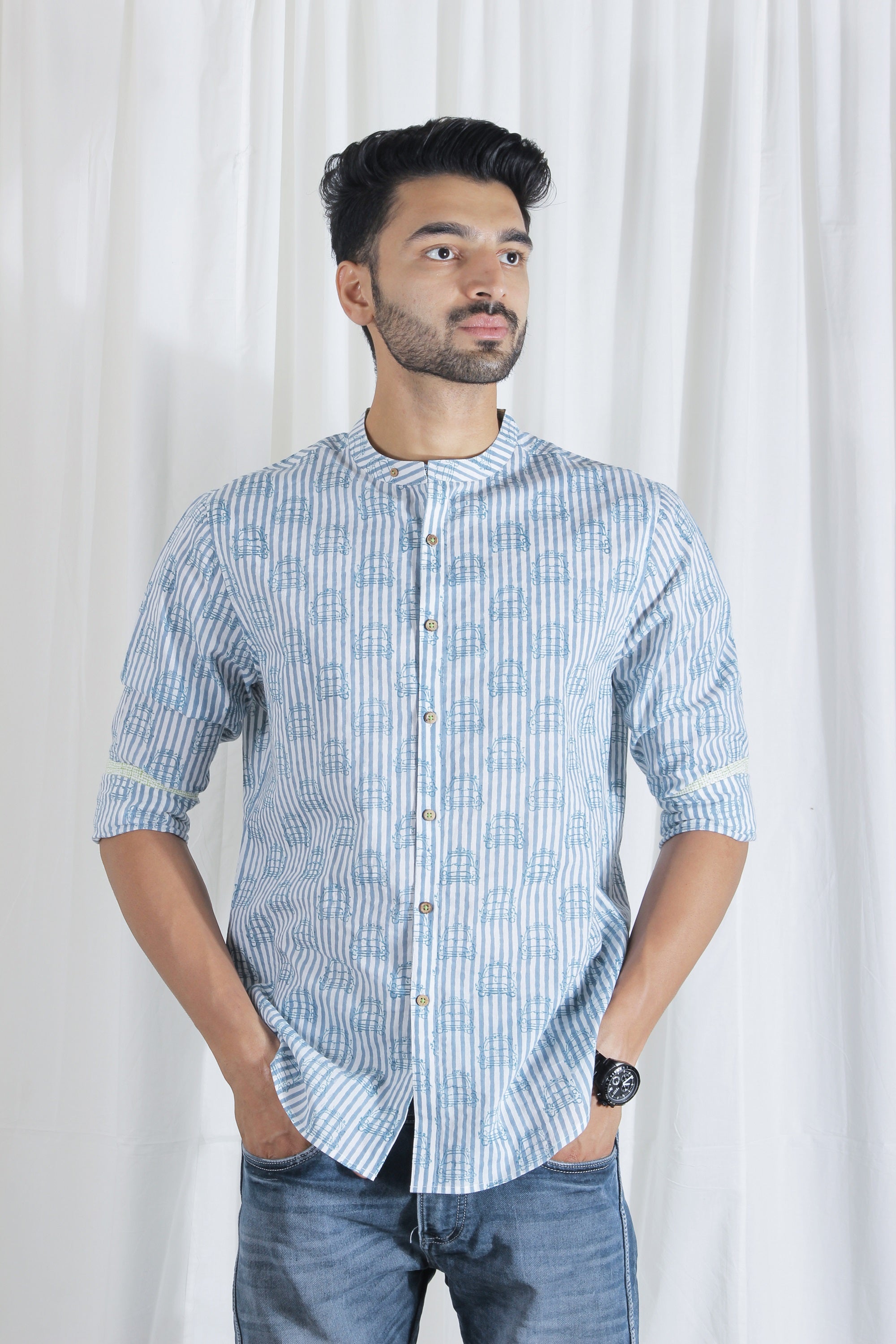 Organic Block Printed Men's Shirt