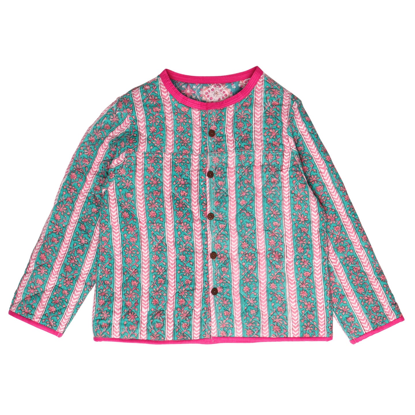 Quilted Reversible Jacket Turquoise geo print