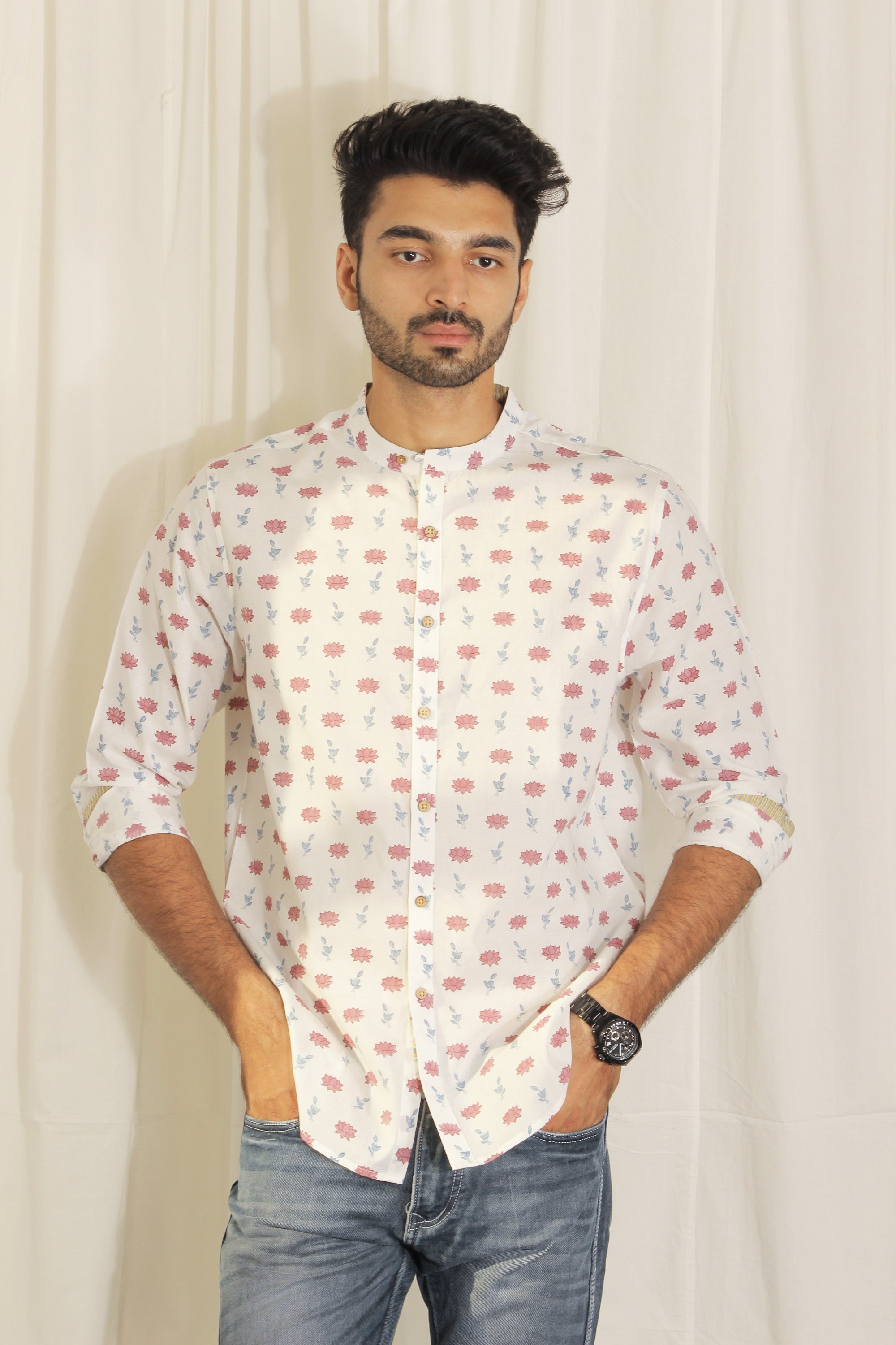 Organic Block Printed Men's Shirt