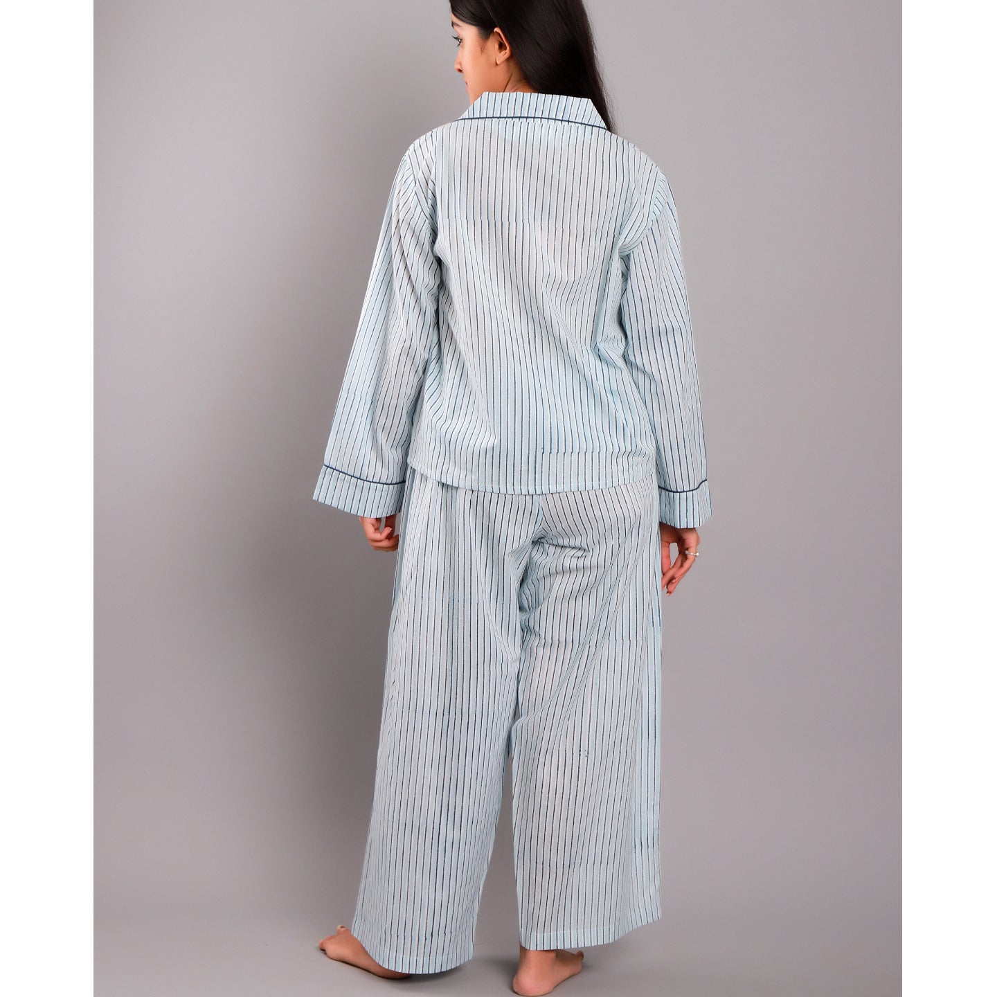 Striped Night Suit PJ Set Blue