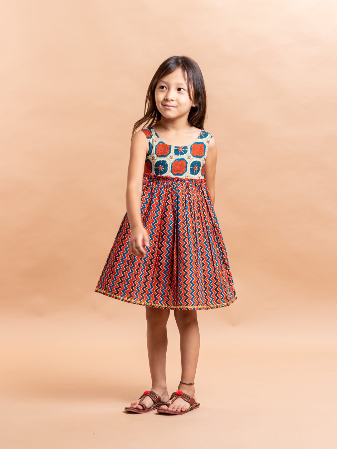 Girls Printed Dress Zigzag red- 20401