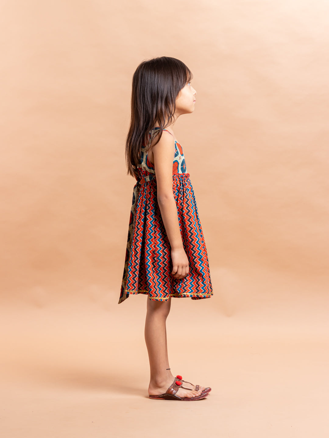 Girls Printed Dress Zigzag red- 20401
