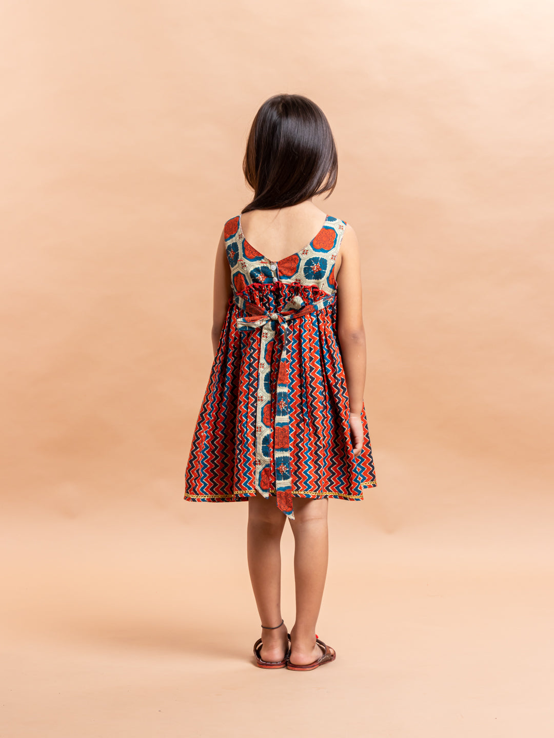 Girls Printed Dress Zigzag red- 20401