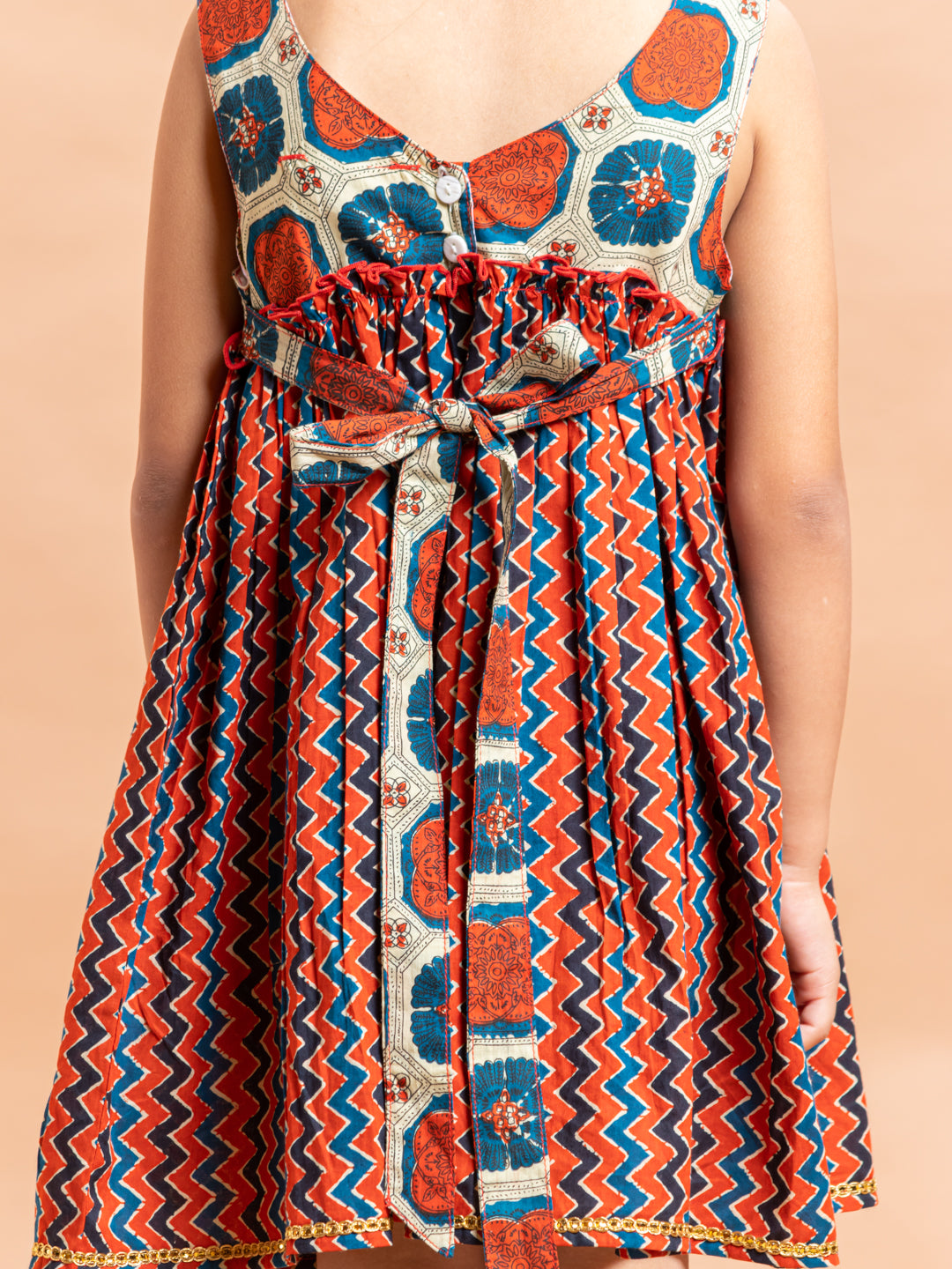 Girls Printed Dress Zigzag red- 20401