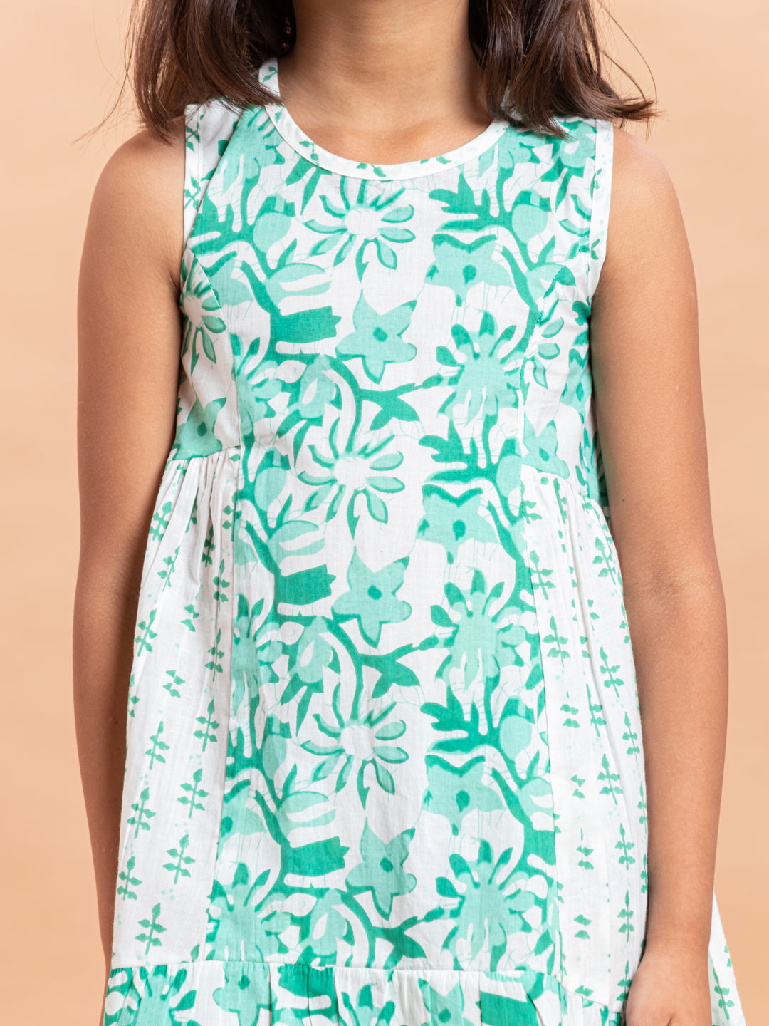 Girls Printed Dress- Luna Block Jaal Aqua