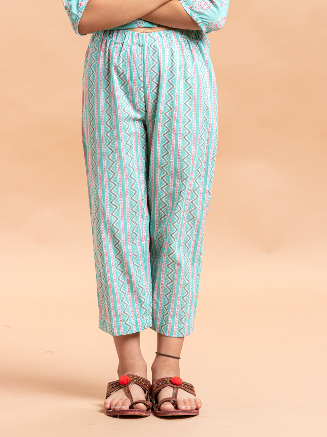 Girls Printed Kurta Set Aqua Paisley