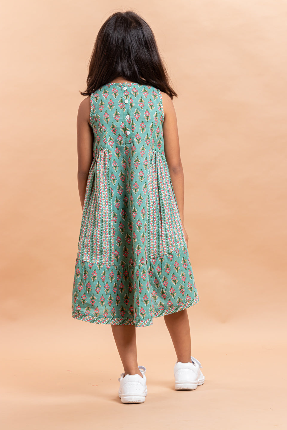 Girls Printed Dress- Luna Buti Green