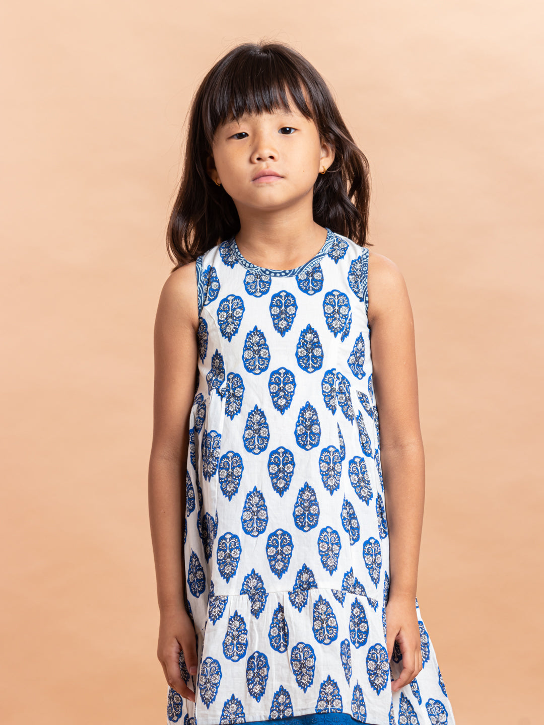 Girls Printed Dress- Luna Buti Blue