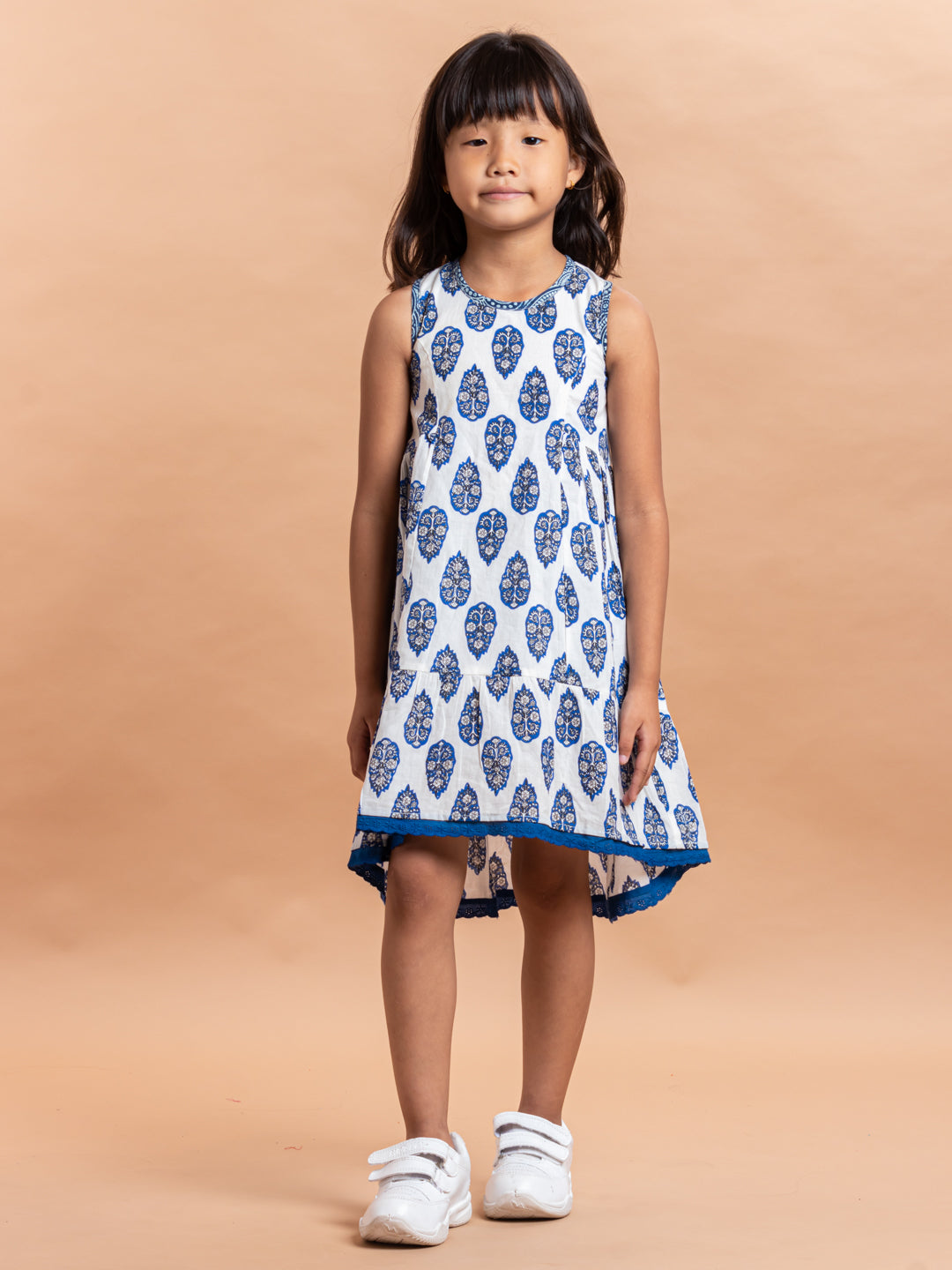 Girls Printed Dress- Luna Buti Blue