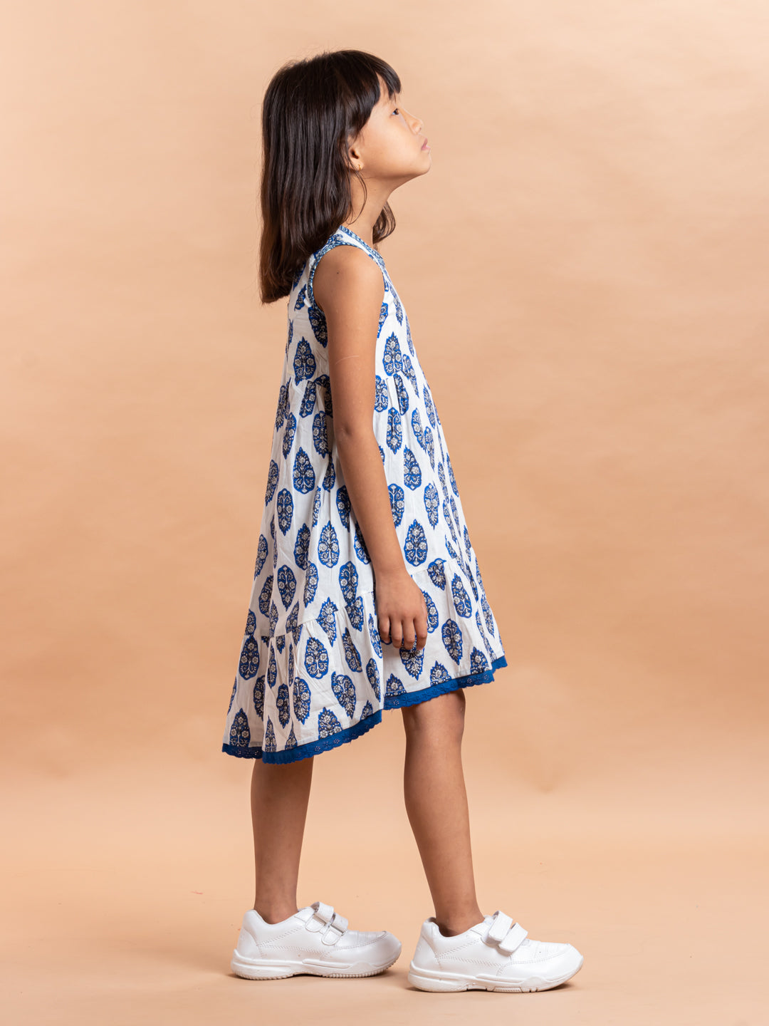 Girls Printed Dress- Luna Buti Blue