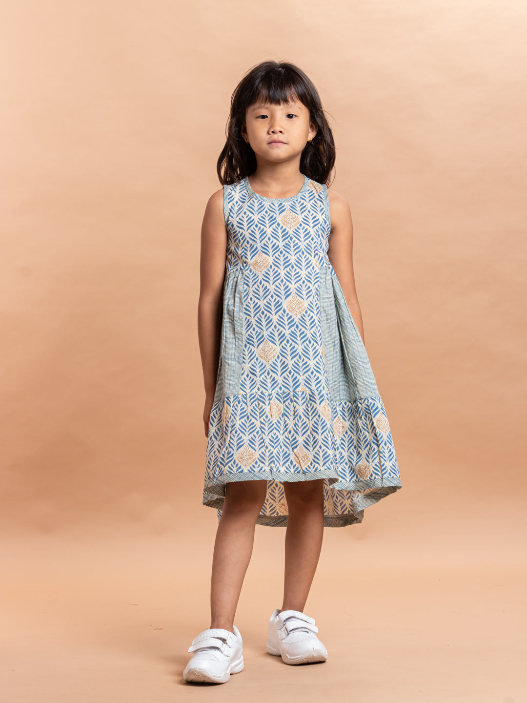 Girls Printed Dress- Luna Leaf Blue