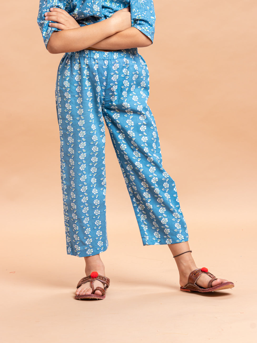 Girls Printed Kurta Set Ditsy Floral Blue