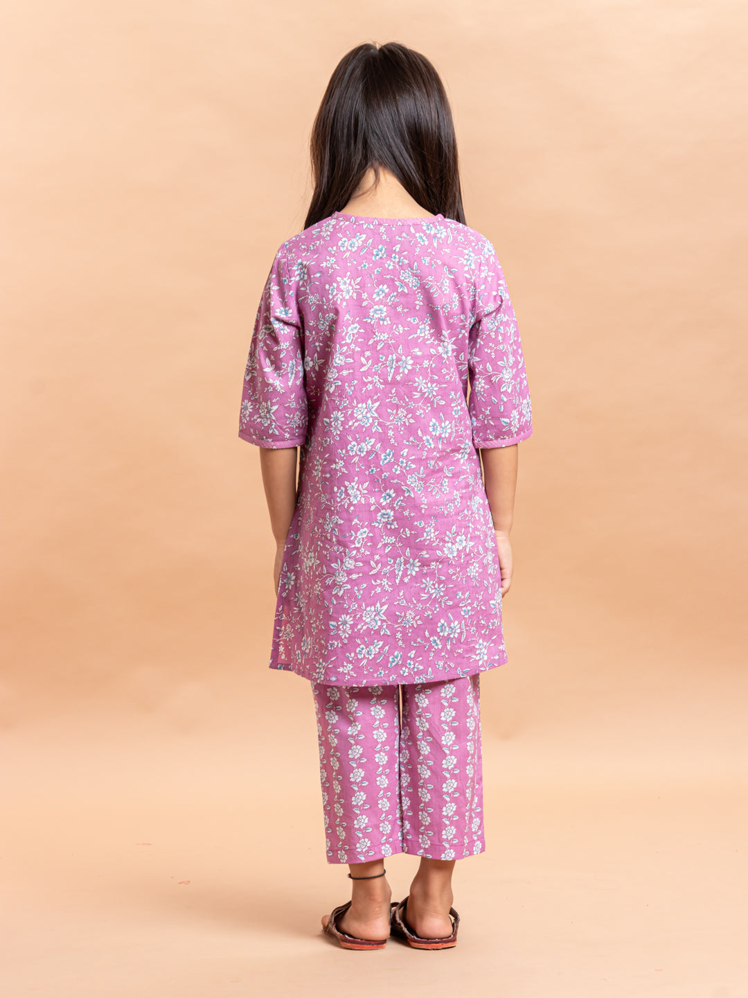 Girls Printed Kurta Set Ditsy Floral Purple