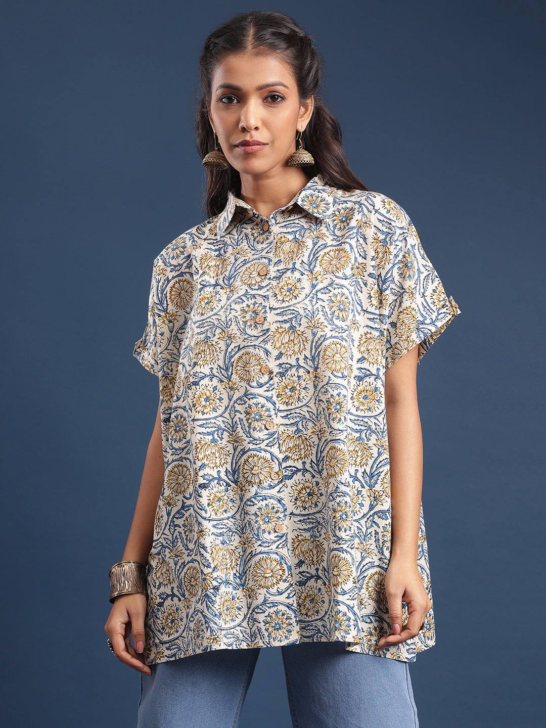 Women Block printed Mama Top marigold bagru