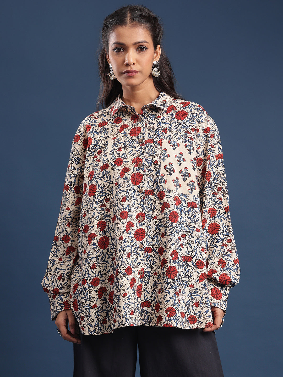 Women Block printed Piyu Oversized shirt daisy