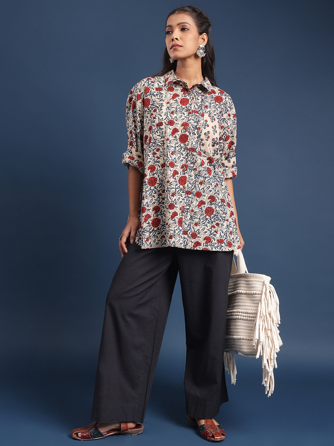 Women Block printed Piyu Oversized shirt daisy