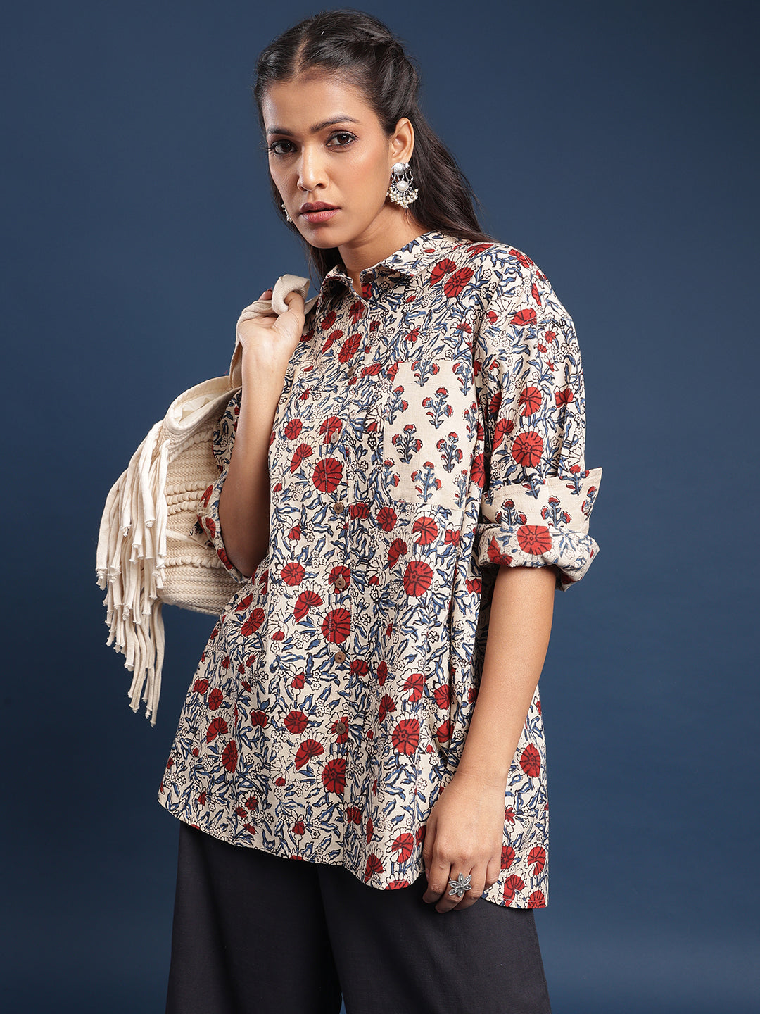 Women Block printed Piyu Oversized shirt daisy