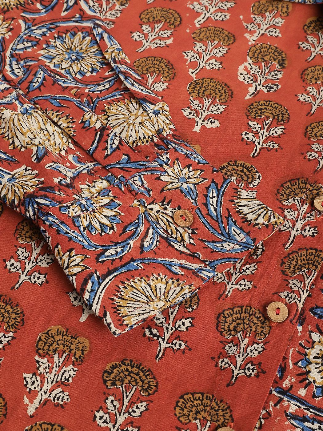 Women Block printed Piyu Oversized shirt marigold