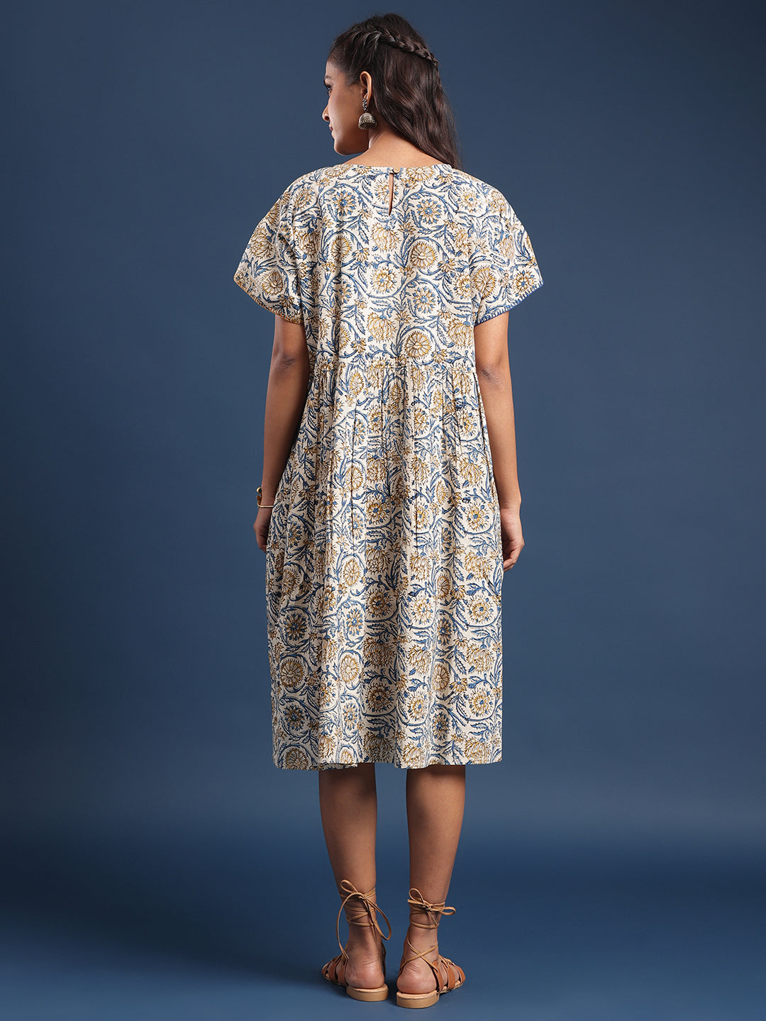 Women Block printed dress Sayani Marigold