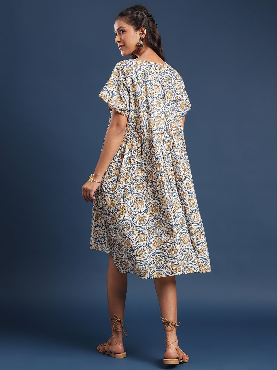 Women Block printed dress Sayani Marigold