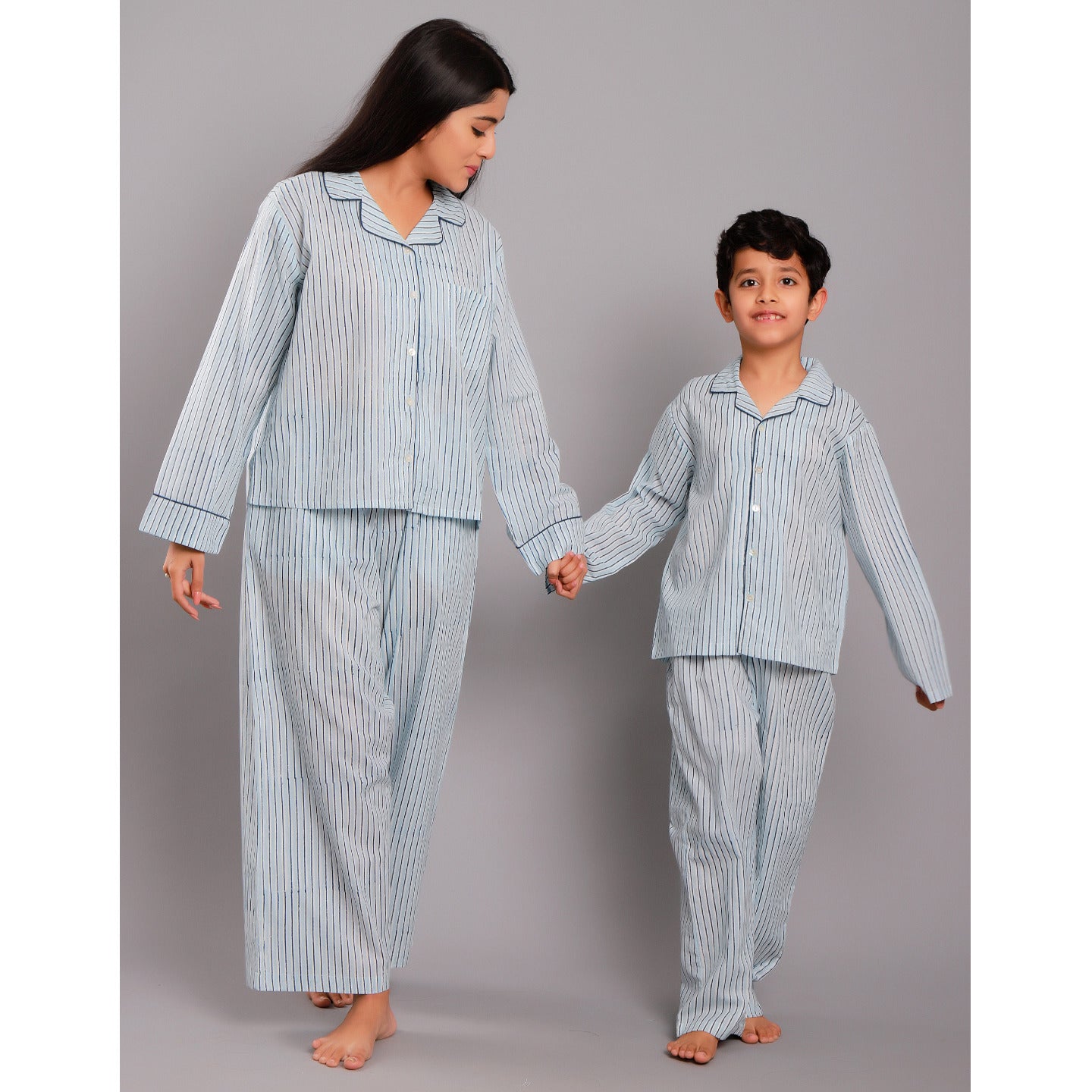 Striped Night Suit PJ Set Blue