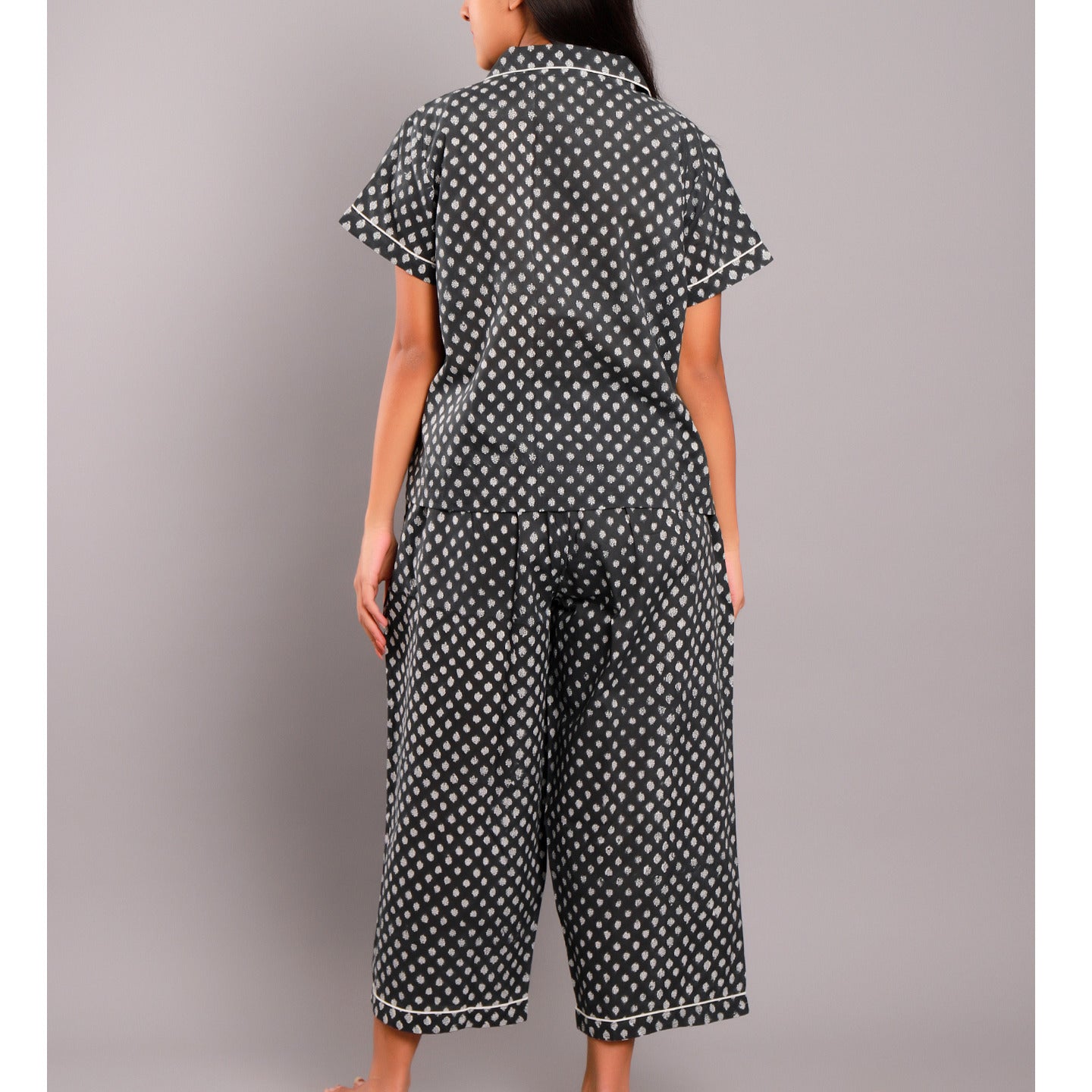 Nora Night Suit Capris Set Black