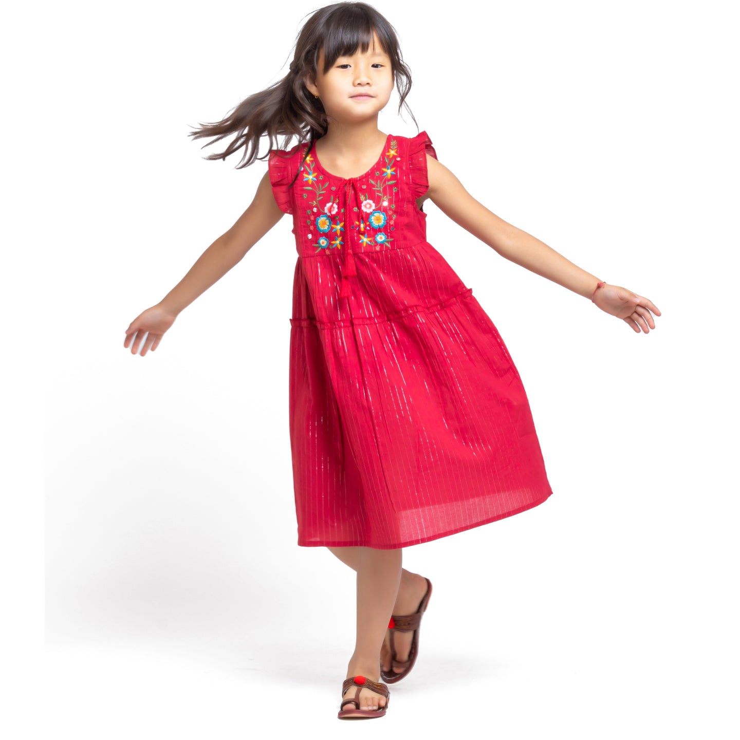 Mickey Lurex Embroidered Dress Red