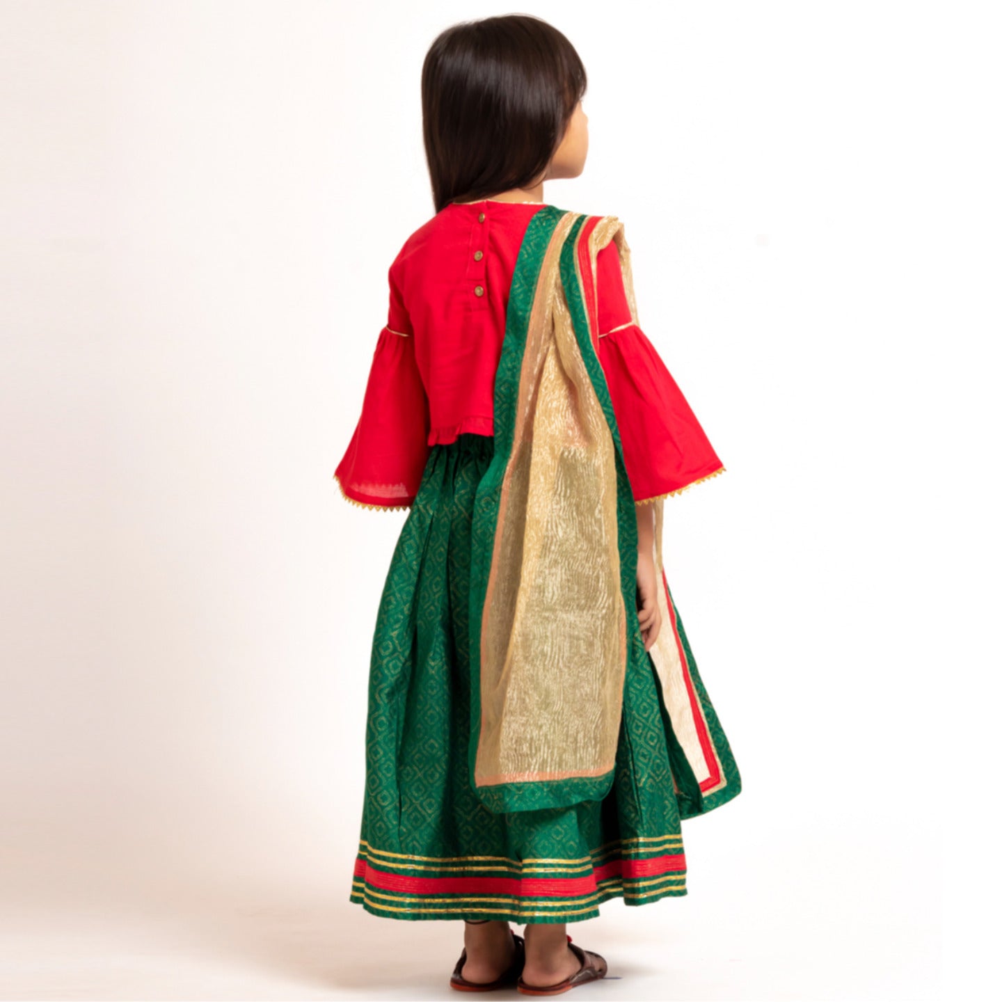 Girl's Embroidered Lehenga Choli Red- Green