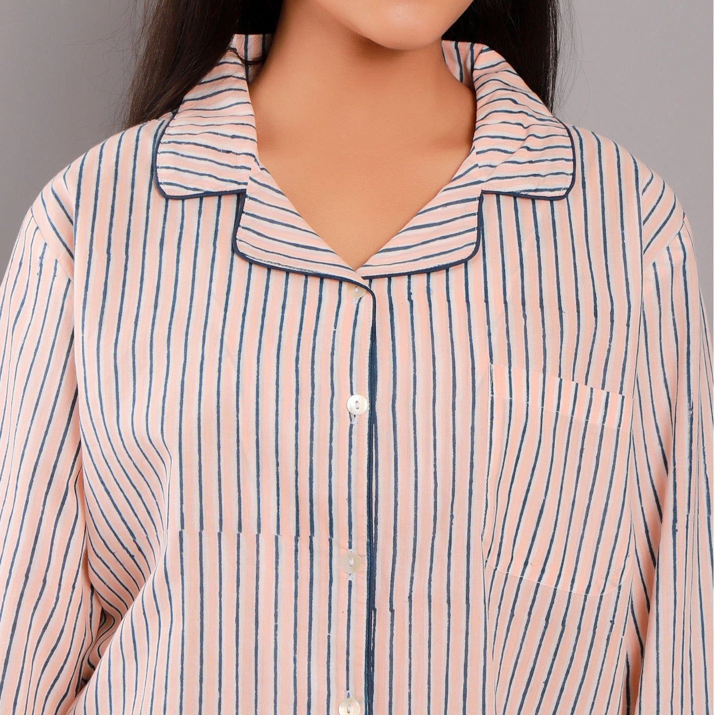 Striped Night Suit PJ Set Pink