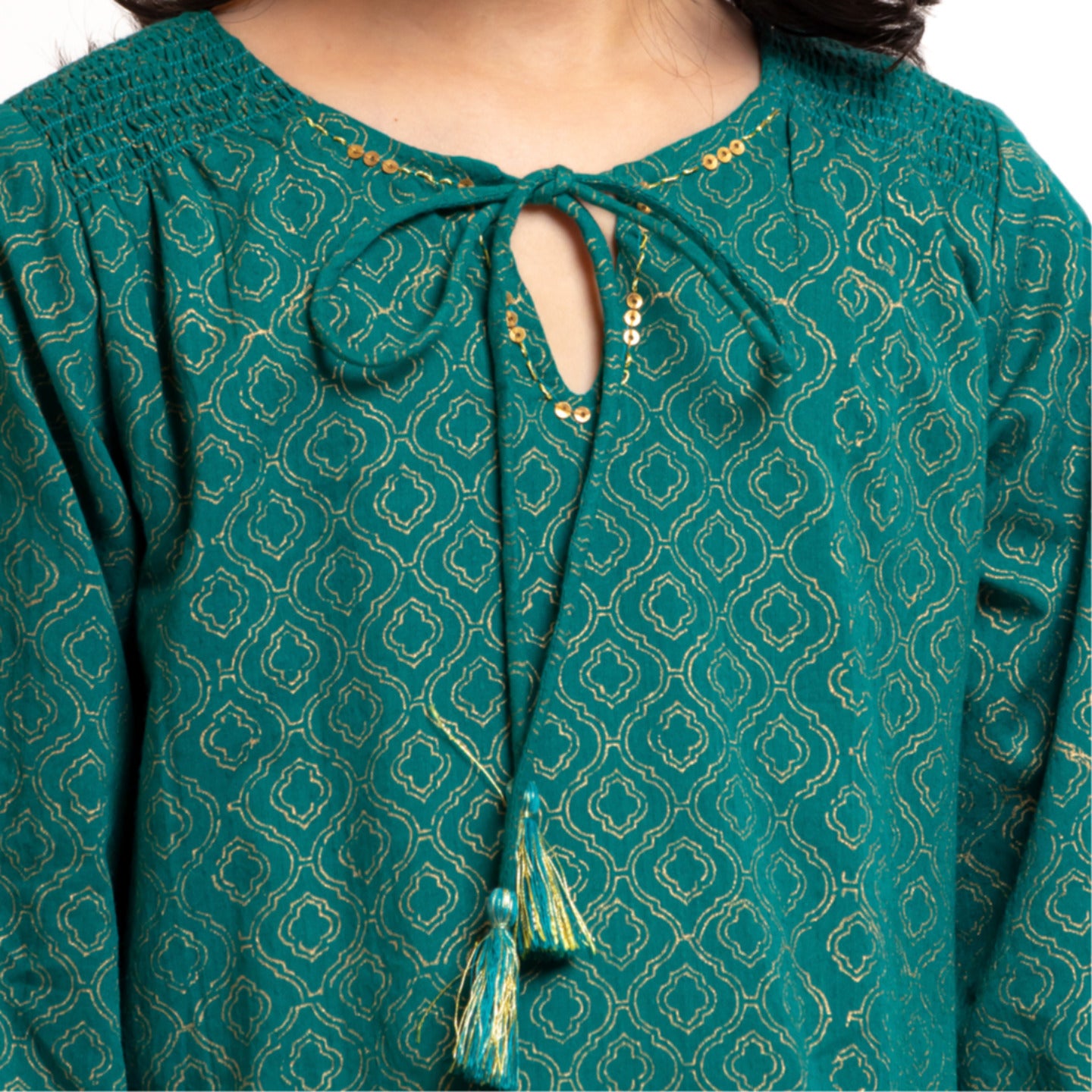 Girl's Block printed Dress Green