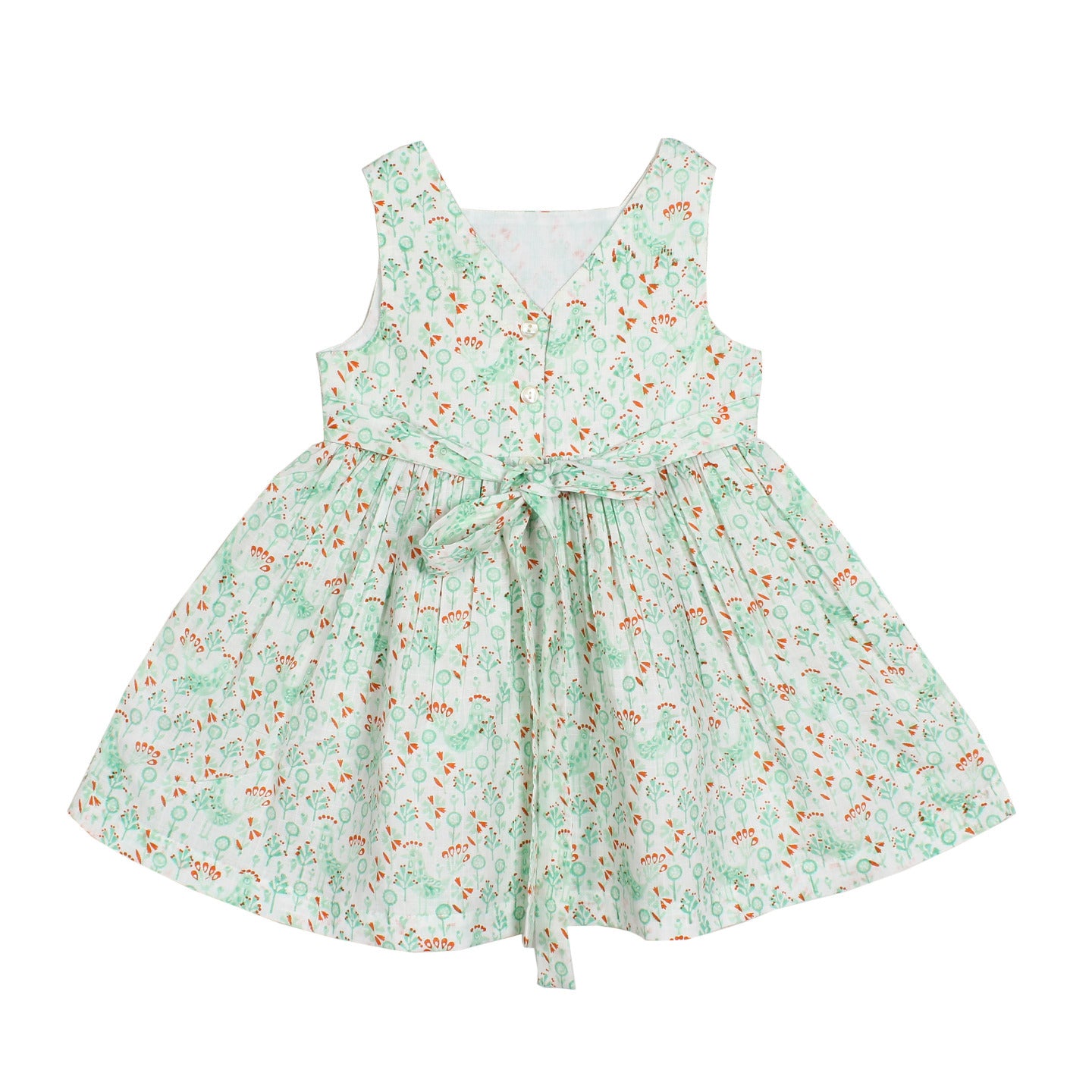 Block Printed Dress Garden Peacock Green