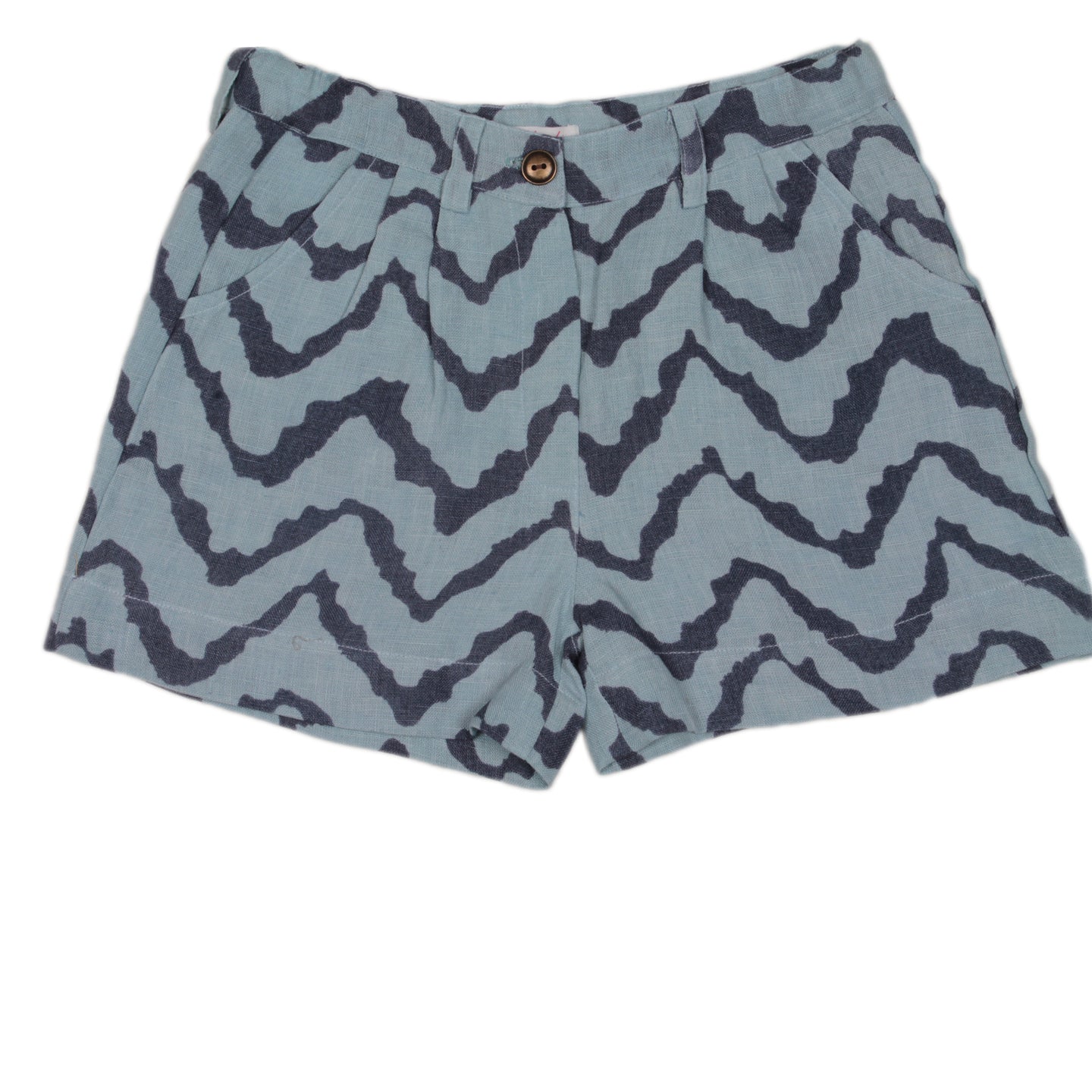 Linen Girls Printed Shorts Zig Zag Blue