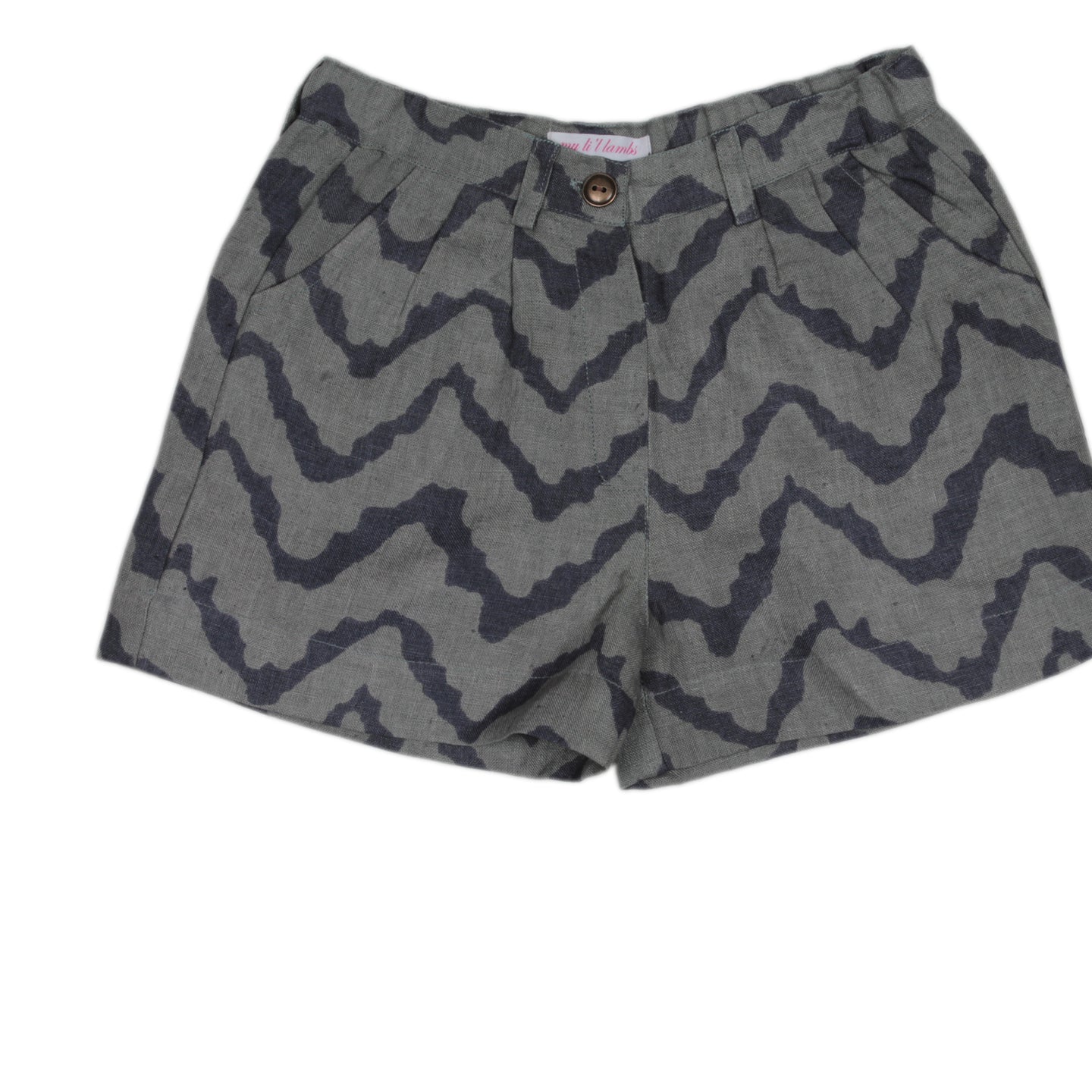 Linen Girls Printed Shorts Zig Zag Grey
