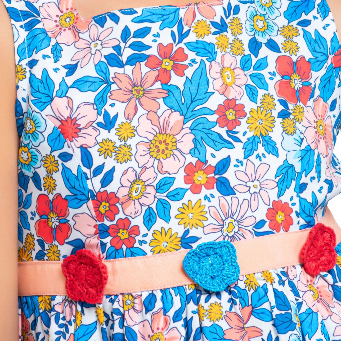 Garden Dress with crochet flowers Multicolor