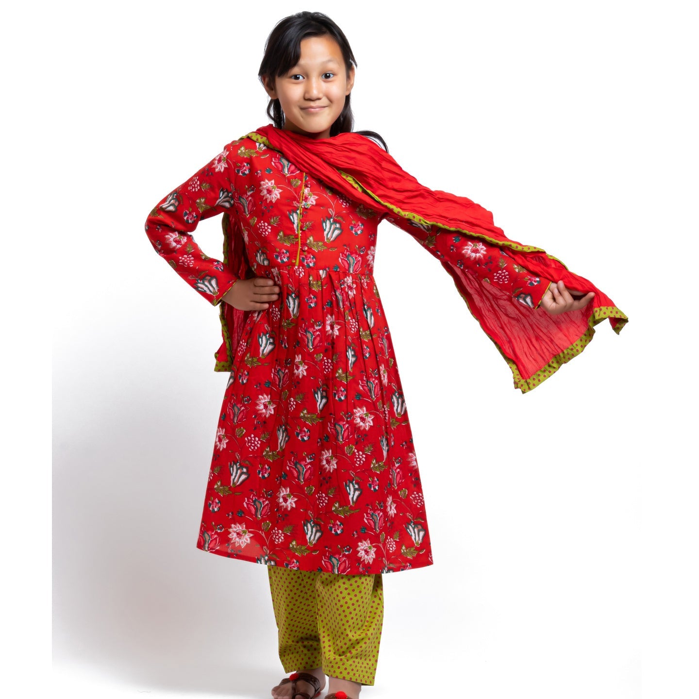 Papiha Kurta Set Red Jaal Floral