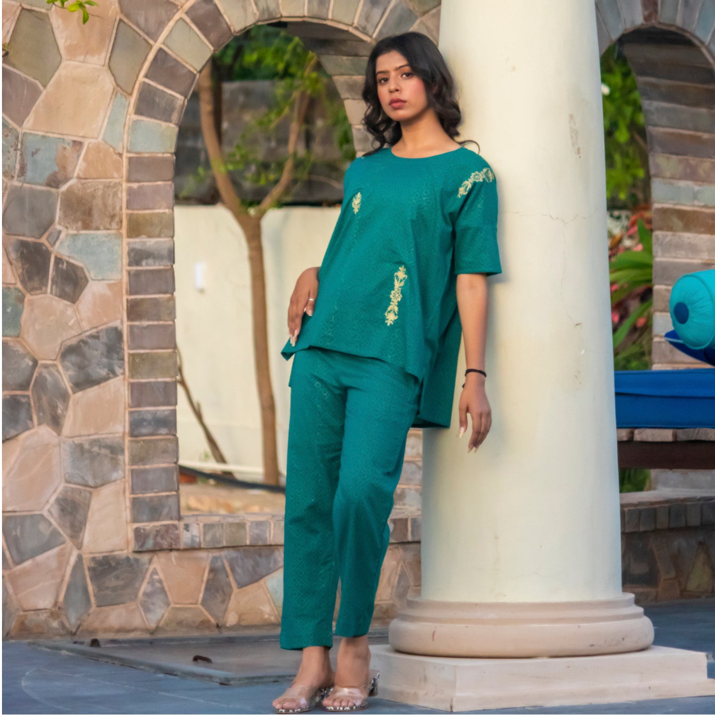 Women Ethnic Block printed Embroidered Co-ord Set