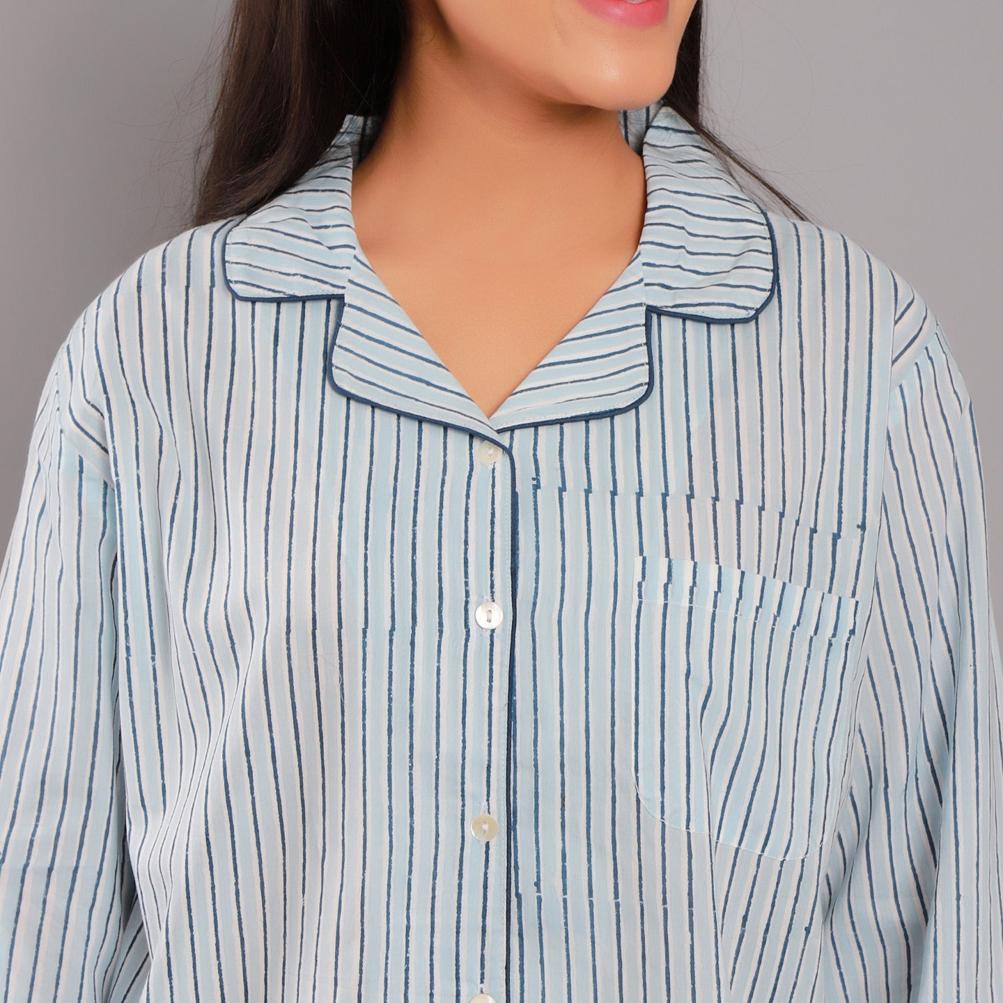 Striped Night Suit PJ Set Blue