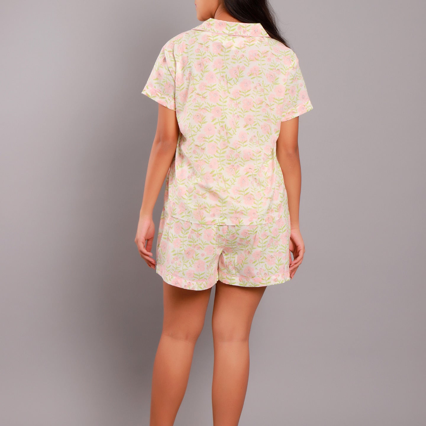 Floral Night Suit Shorts Set Pink