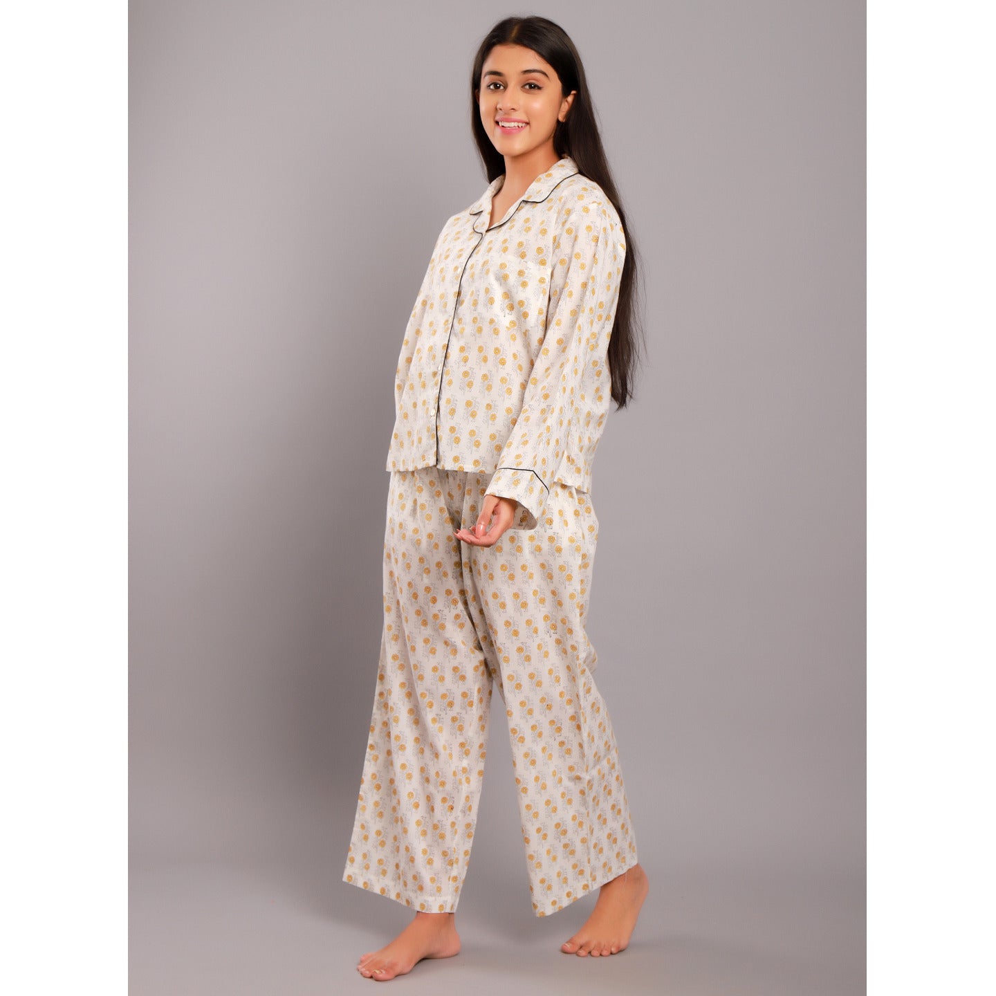 Women nightsuit Ethnic buti yellow
