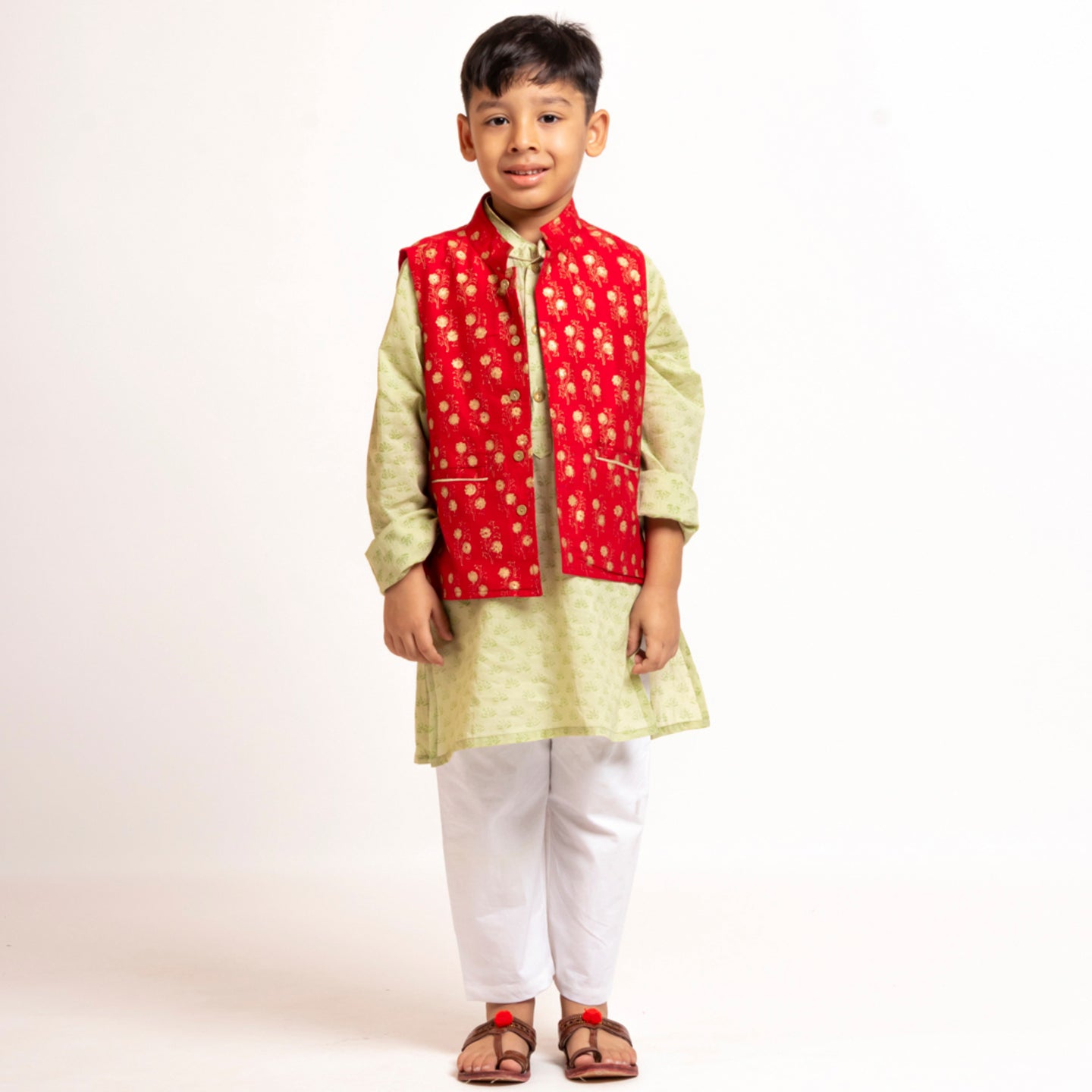 Boy's kurta jacket set Olive
