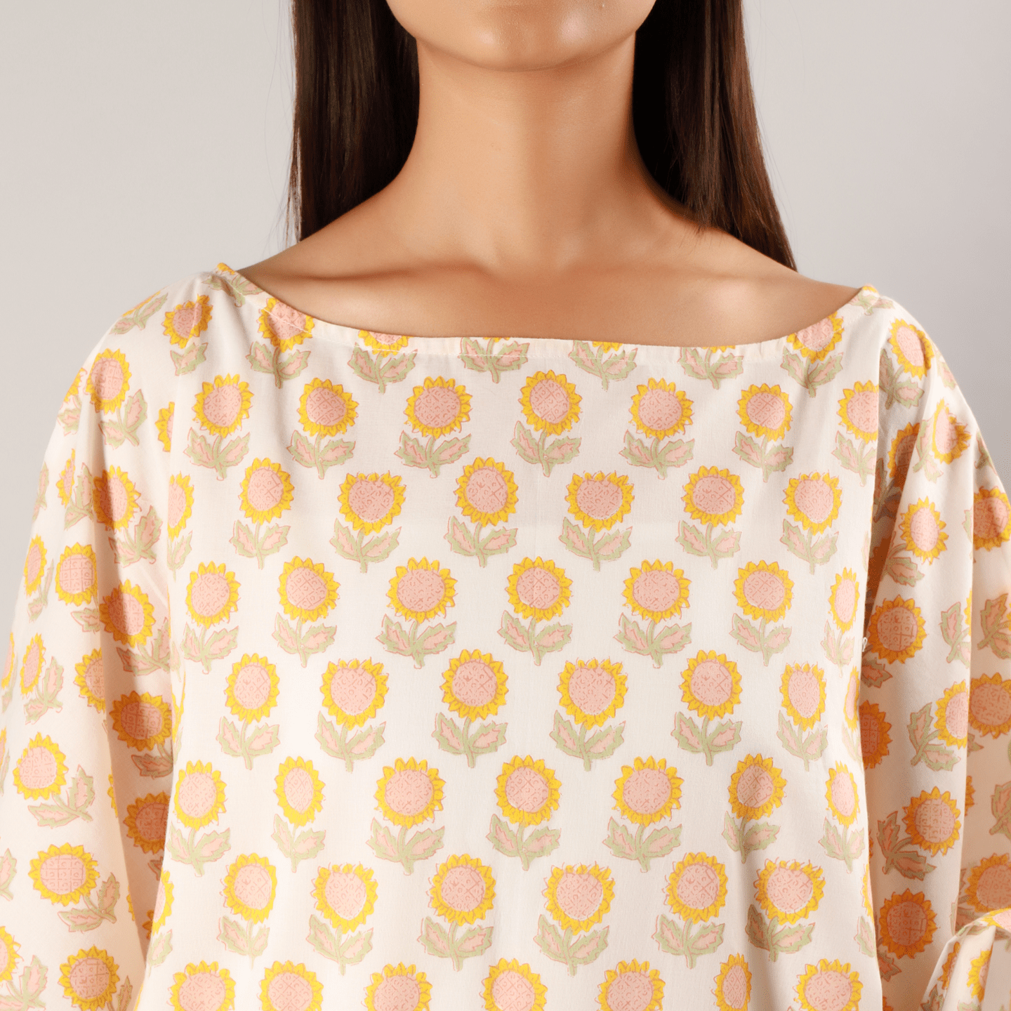 Block printed Women kaftan set Sunflower yellow