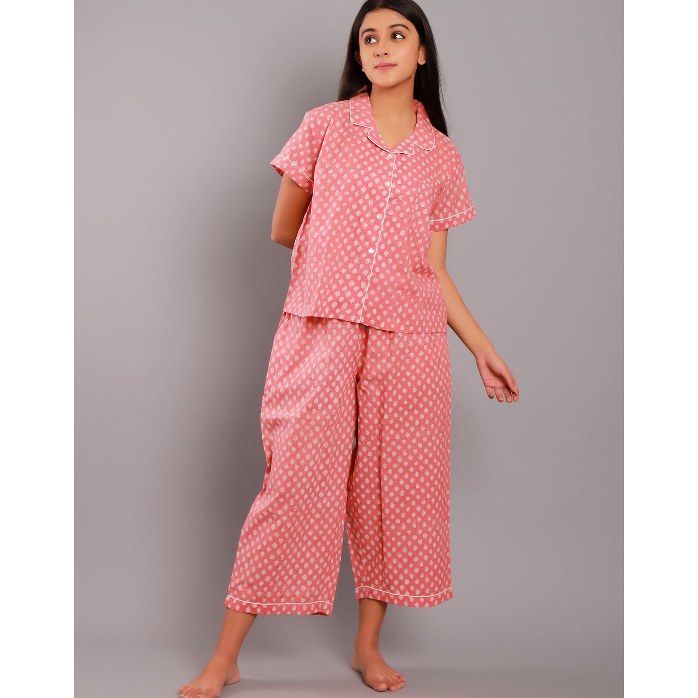 Nora Night Suit Capris Set Coral