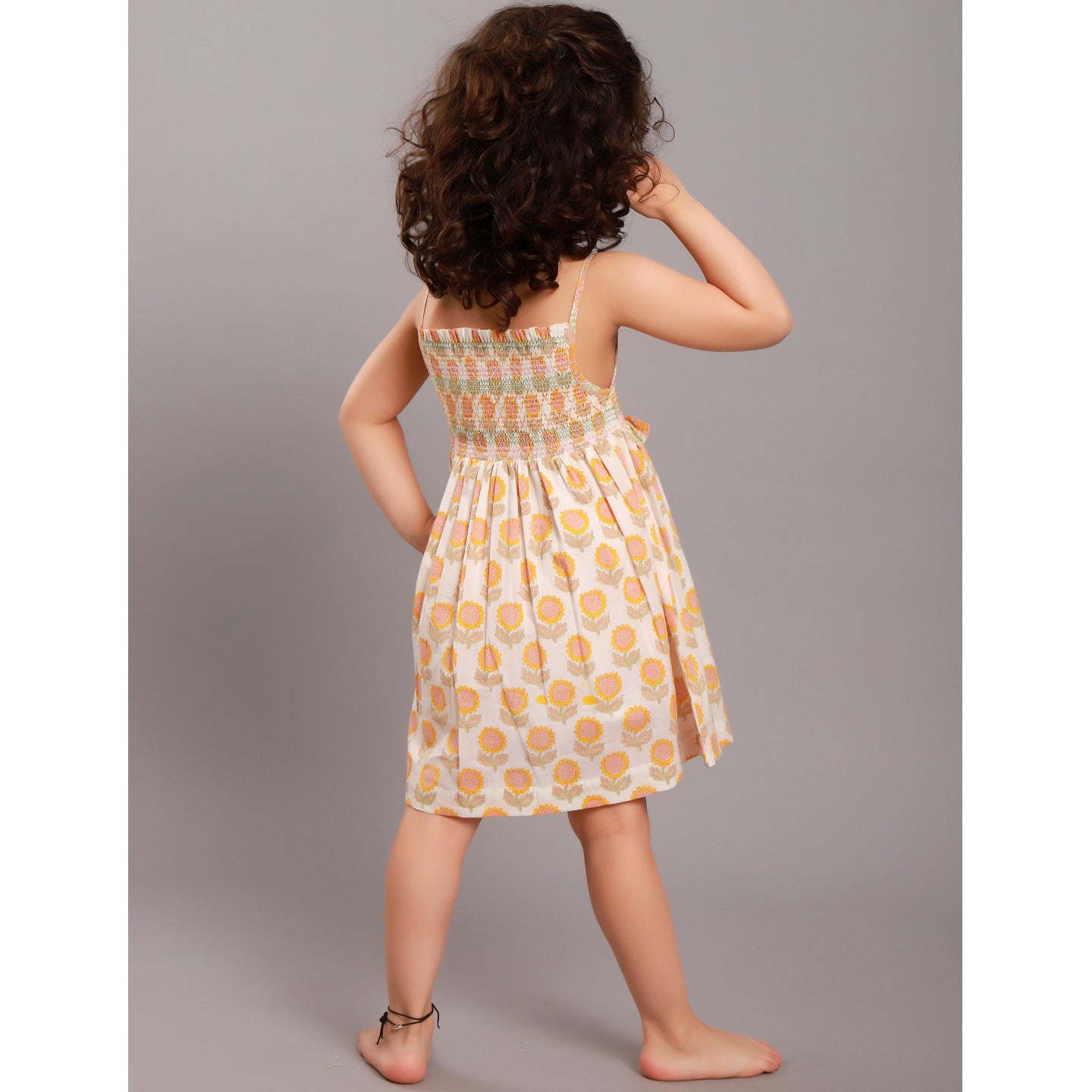 Block printed Girl's smocked dress