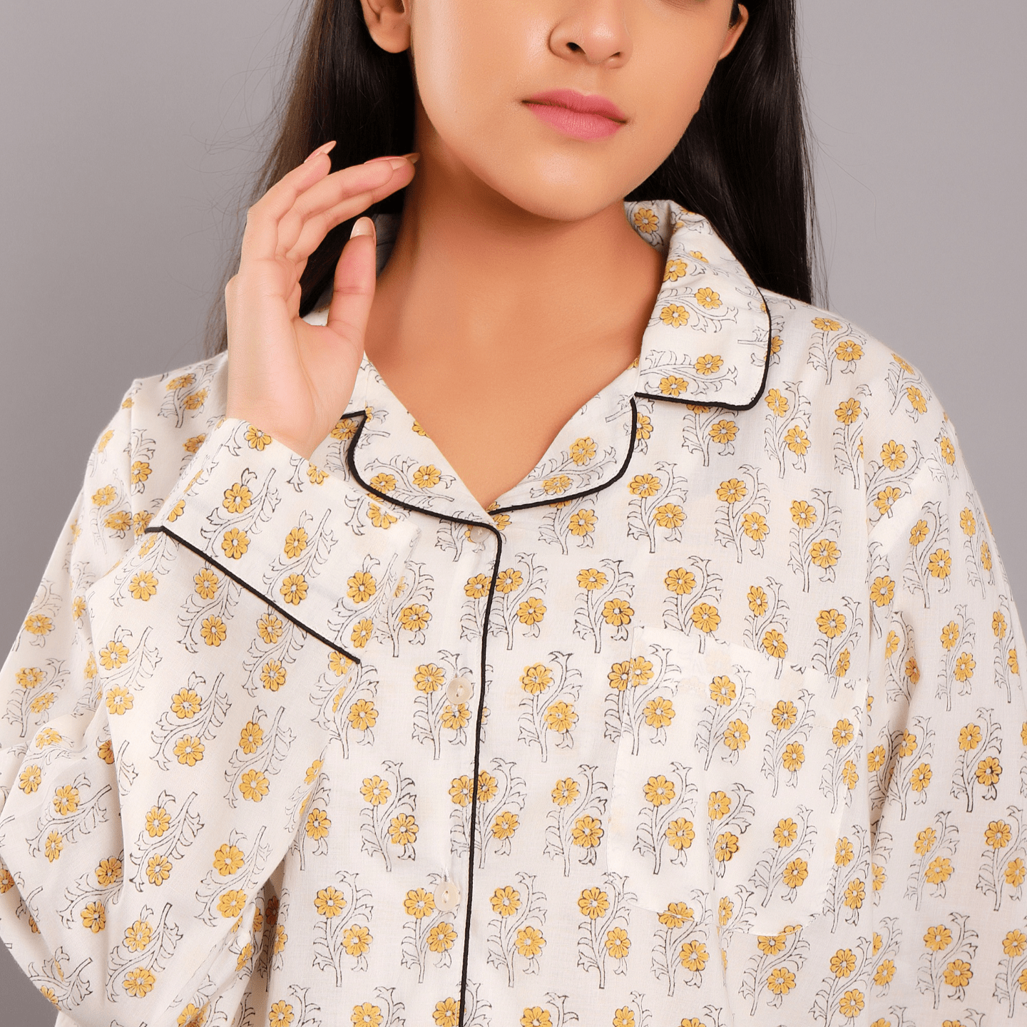 Women nightsuit shorts Ethnic buti yellow block printed