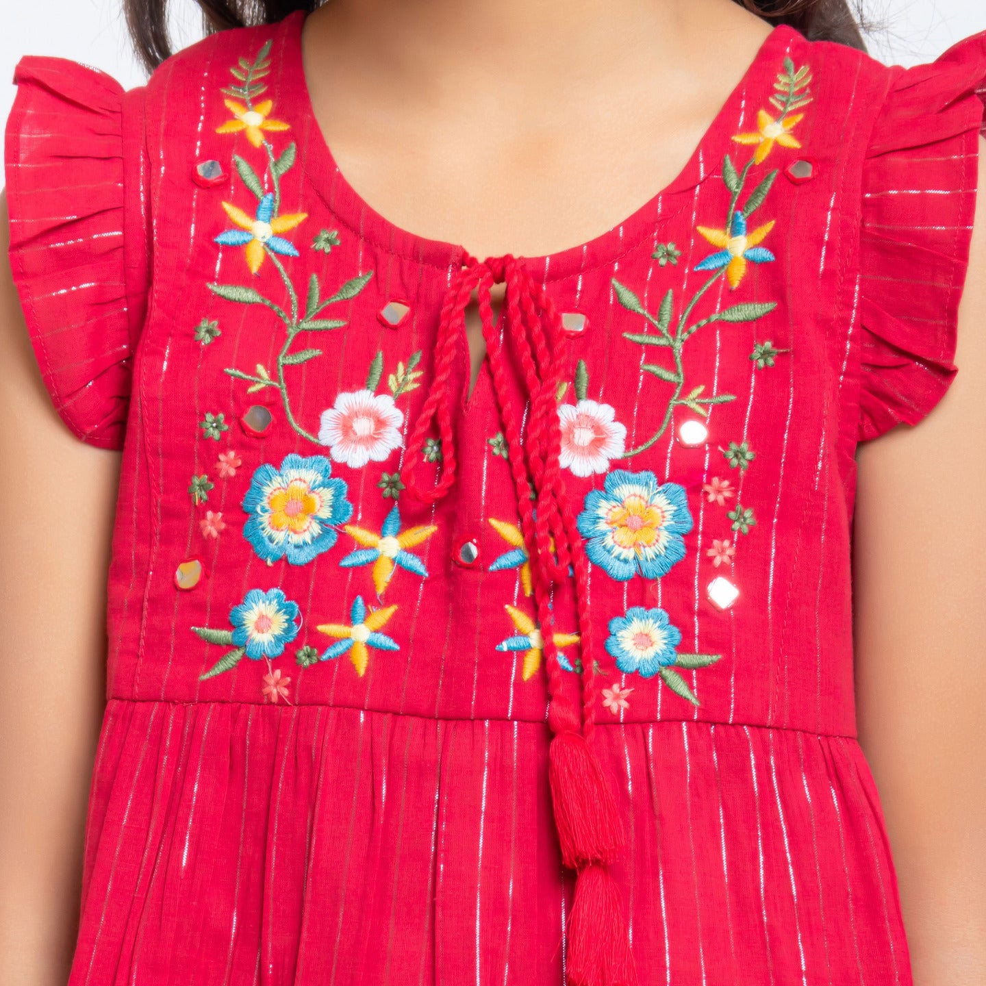 Mickey Lurex Embroidered Dress Red