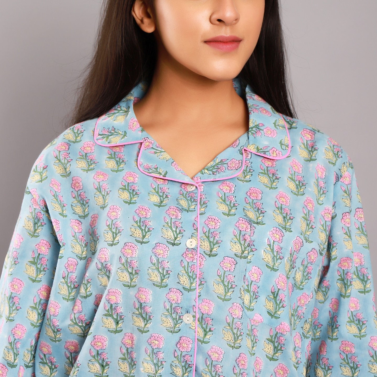 Women nightsuit Ethnic buti blue- pink