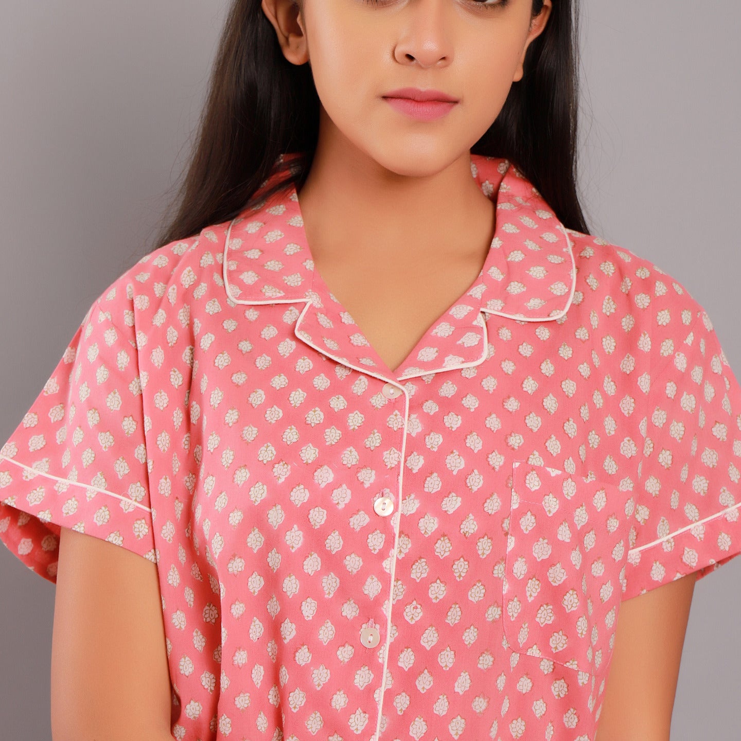 Nora Night Suit Shorts Set- Coral